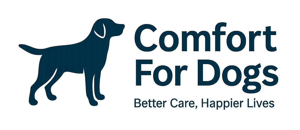 Comfort For Dogs logo with Labrador silhouette and tagline "Better Care, Happier Lives"