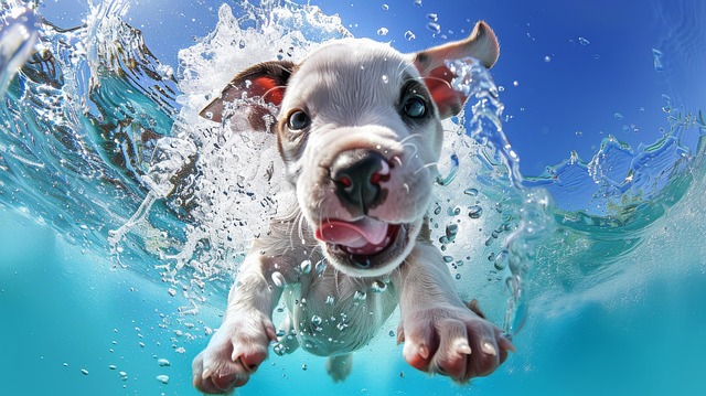 Dog proof pool area with a dog swimming safely in the water